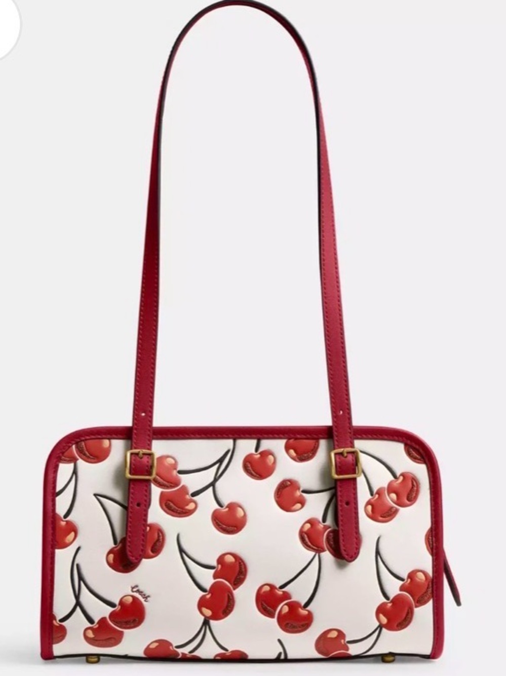 NWT Coach Originals Leather Swing Zip Bag With Cherry Print white red fruit